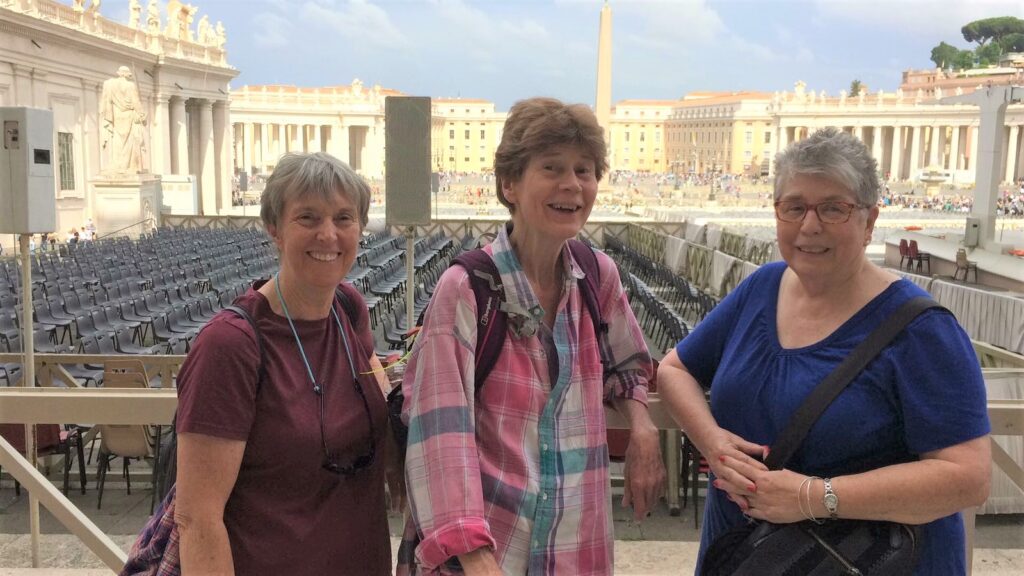 Lyn (left), Therese (center), and Karen (right) at St. Peter's Square in Vatican City