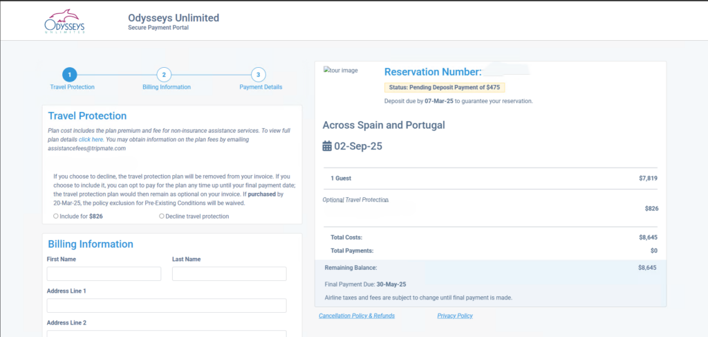 Odysseys secure payment portal 