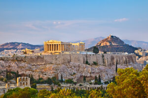 The Acropolis at sunset in Athens, Greece