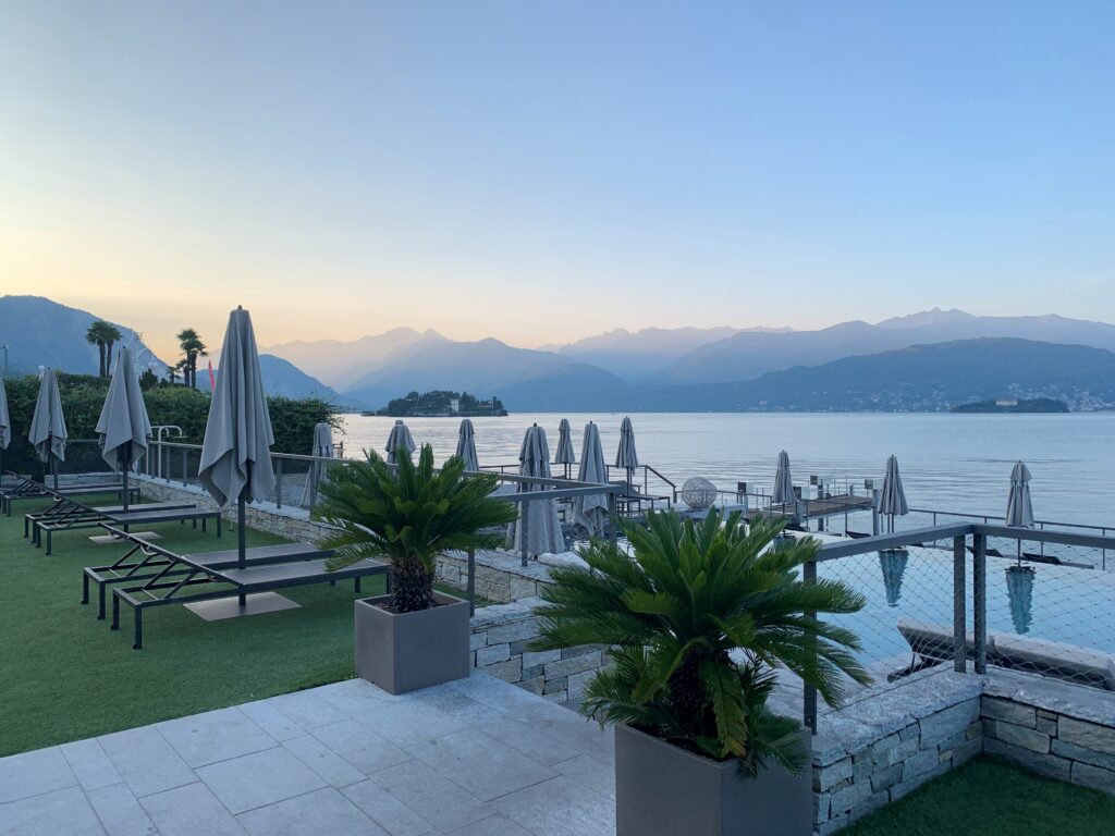 Hotel pool deck looking at isola bella