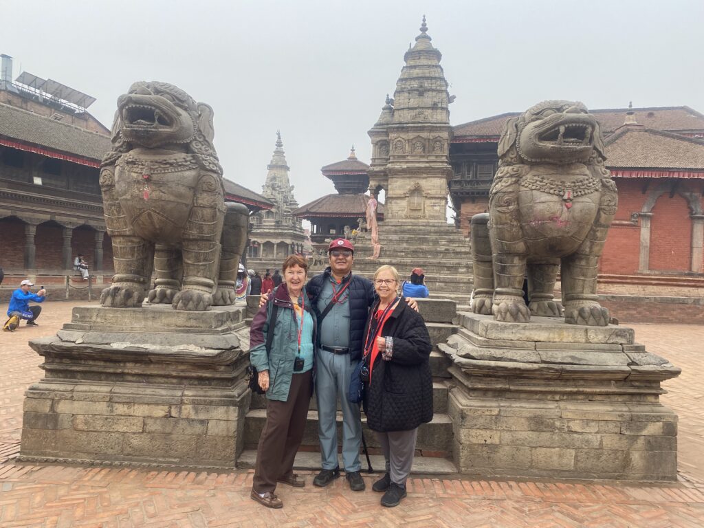 peggy and judy with their guide in kathmandu nepal 